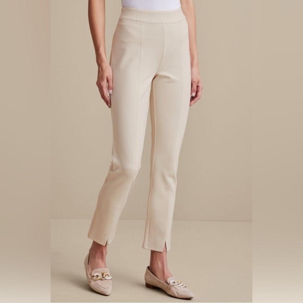 NWT Soft Surroundings Slim Ponte Pull On Stretch Pants Minimalist small cream